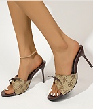 2025 New Large Size Pointed Toe Printed Fish Mouth Open Toe Thin Heel Women's Sandals