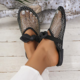 Fashionable Mesh Hollow Toe Flat Bow Slippers