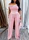 Casual Commuting Solid Color Off-Shoulder Top Wide-Leg Pants Two-Piece Set