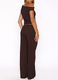Elastic Bubble One-Shoulder Oblique Collar Pleated Top Wide-Leg Pants Two-Piece Set