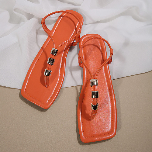 Flip-Flop Fashion Sandals For Women Summer Flat New Large Size 43 Beaded Fairy Style Roman Shoes