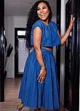 Blue Fashion Casual Sexy Elastic Waist Denim Two-Piece Suit