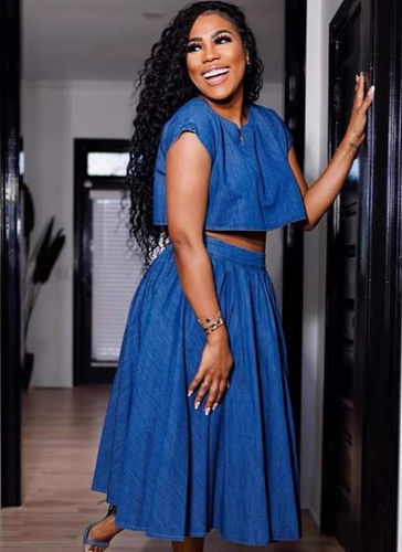 Blue Fashion Casual Sexy Elastic Waist Denim Two-Piece Suit