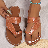 Large Size Toe Flat Slippers For Women New Style Outer Wear Pressed Pattern Herringbone Beach Sandals
