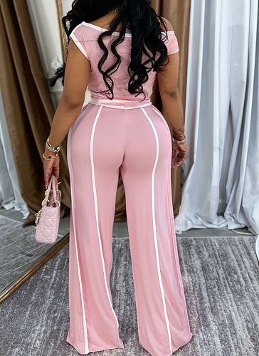 Casual Commuting Solid Color Off-Shoulder Top Wide-Leg Pants Two-Piece Set