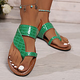 Large Size Toe Flat Slippers For Women New Style Outer Wear Pressed Pattern Herringbone Beach Sandals