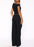 Elastic Bubble One-Shoulder Oblique Collar Pleated Top Wide-Leg Pants Two-Piece Set
