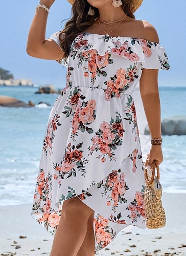 Women'S Plus Size Holiday Style Off-Shoulder Printed Dress