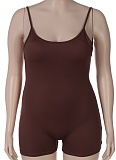 Brown Summer New Fashion Backless Wrinkled Hip-Lifting Short Jumpsuit For Women