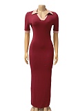 Women'S Color Matching Lapel Slim Fit Retro Hip Dress