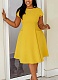 New Summer Casual Round Neck Pocket Slim Fit A-Line Midi Dress