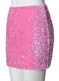 Pink Fashion Sequined Flannel Sexy Hottie Bag Hip Skirt