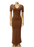 Women'S Color Matching Lapel Slim Fit Retro Hip Dress