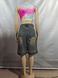 Casual Street Washed Raw Edge Vintage Denim Shorts