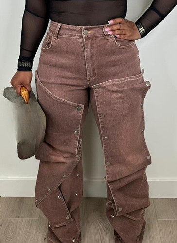 New Fashion Women's Button Denim Loose Pants