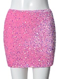 Pink Fashion Sequined Flannel Sexy Hottie Bag Hip Skirt