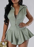 Women'S Casual Sleeveless Button-Down Slim Fit Ruffled Hem Jumpsuit