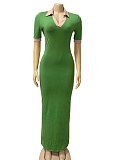 Women'S Color Matching Lapel Slim Fit Retro Hip Dress