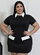 Women'S Short-Sleeved Lapel Black And White Contrast Large Size Slim Dress