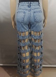 New Street Fashion Hollow High Waist Straight Jeans For Women