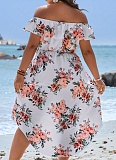 Women'S Plus Size Holiday Style Off-Shoulder Printed Dress