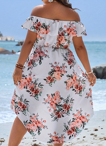 Women'S Plus Size Holiday Style Off-Shoulder Printed Dress