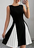 Fashionable And Elegant Women'S Round Neck Sleeveless Pleated Stitching Plus Size Dress