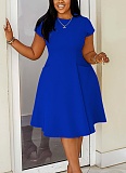 New Summer Casual Round Neck Pocket Slim Fit A-Line Midi Dress
