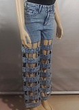 New Street Fashion Hollow High Waist Straight Jeans For Women