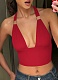 Sexy Deep V Metal Decoration Halter Neck Backless Slim Lace-up Tube Top for Women