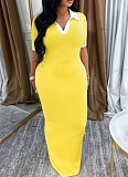 Women'S Color Matching Lapel Slim Fit Retro Hip Dress