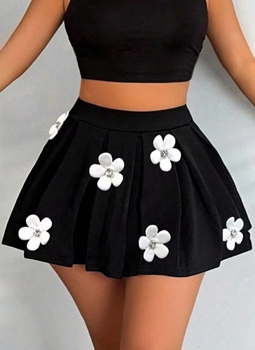 Women'S White 3D Flower Elastic Skirt