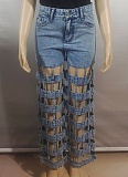 New Street Fashion Hollow High Waist Straight Jeans For Women