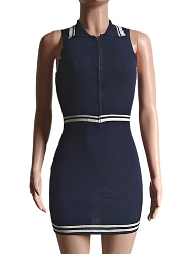 Spring New Temperament Sexy Lapel Zipper Hip Knitted Dress