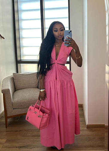 Summer Solid Color Simple Waist-baring Long Dress