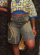 Casual Street Washed Raw Edge Vintage Denim Shorts