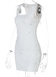Fashionable And Personalized Slim Beaded Sleeveless Hip-Wrapped Dress For Women