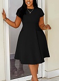 New Summer Casual Round Neck Pocket Slim Fit A-Line Midi Dress