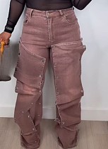 New Fashion Women's Button Denim Loose Pants