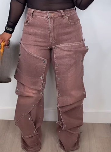 New Fashion Women's Button Denim Loose Pants