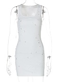 Fashionable And Personalized Slim Beaded Sleeveless Hip-Wrapped Dress For Women