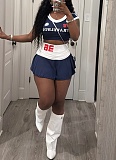 Hot Girl Short Letter Printed Contrast Color Suspender Waist-Length Miniskirt Set