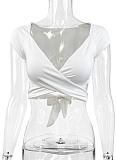 White New Style Deep V Short Sleeve Plump Women'S Top