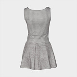 Hot Girl Short Letter Stripe Tight Vest Top Pleated Miniskirt Set