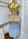Summer Suspender Knitted Retro Gradient Color Wave Pattern Slim Hip-Wrapped Long Dress