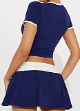 New Sports Round Neck Short Sexy Slim T-Shirt Color Matching Skirt Two-Piece Suit For Women