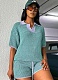 Summer Retro Lapel Short-Sleeved Hollow Knitted Top Tight Hip Shorts Two-Piece Set
