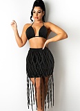 Denim Bra Rope Mesh Tassel Casual Fashion Short Skirt Two-piece Set for Women