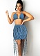 Denim Bra Rope Mesh Tassel Casual Fashion Short Skirt Two-piece Set for Women