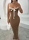 New Sexy Lace-up Off-shoulder Contrast Color Long Dress